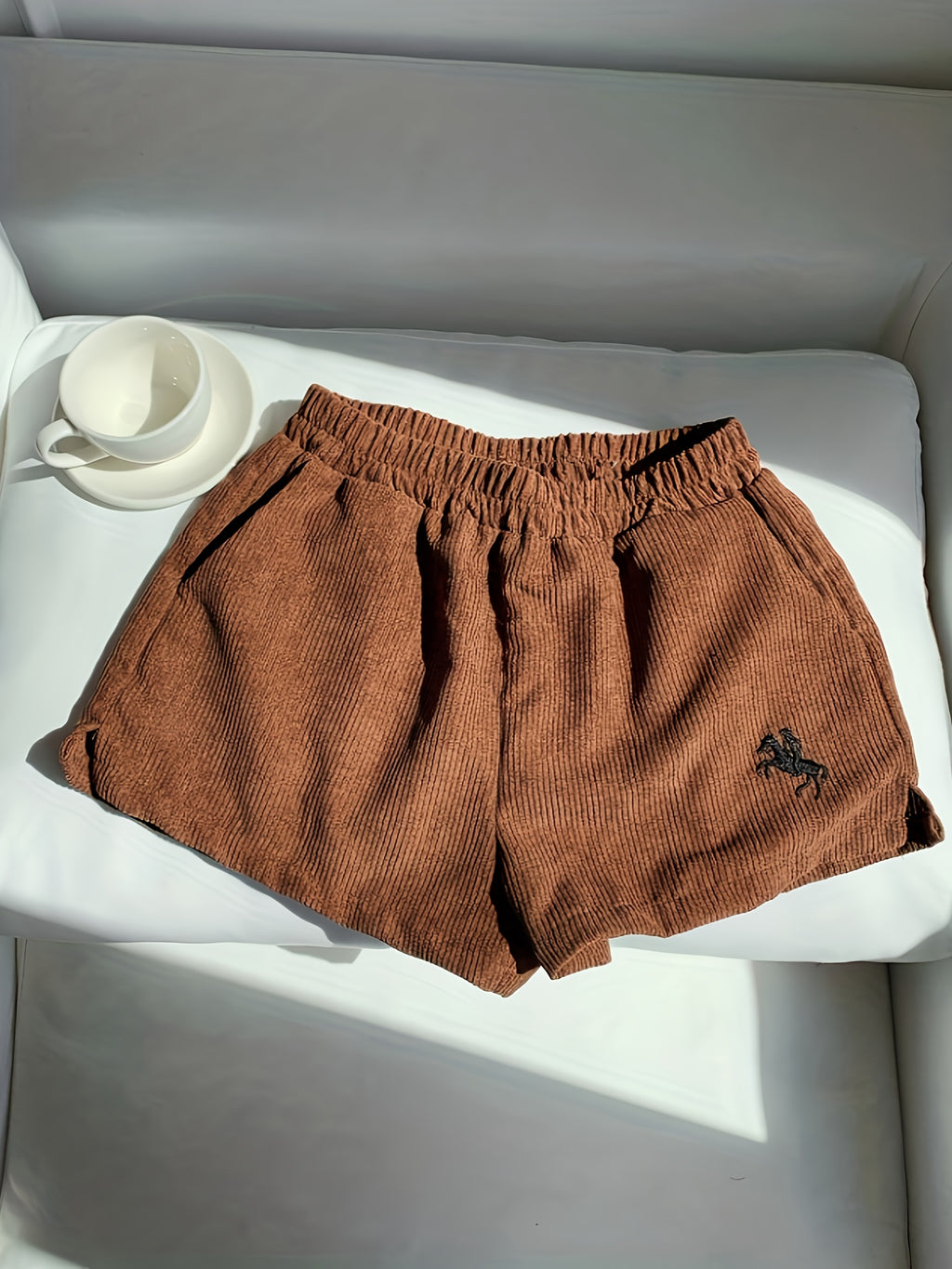 Embroidered Corduroy Shorts for Women | Casual Style, Suitable for All Seasons - Rust