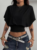Women'S Spring/Summer Elegant Slim Batwing Sleeve Short Top Basic Style - Black
