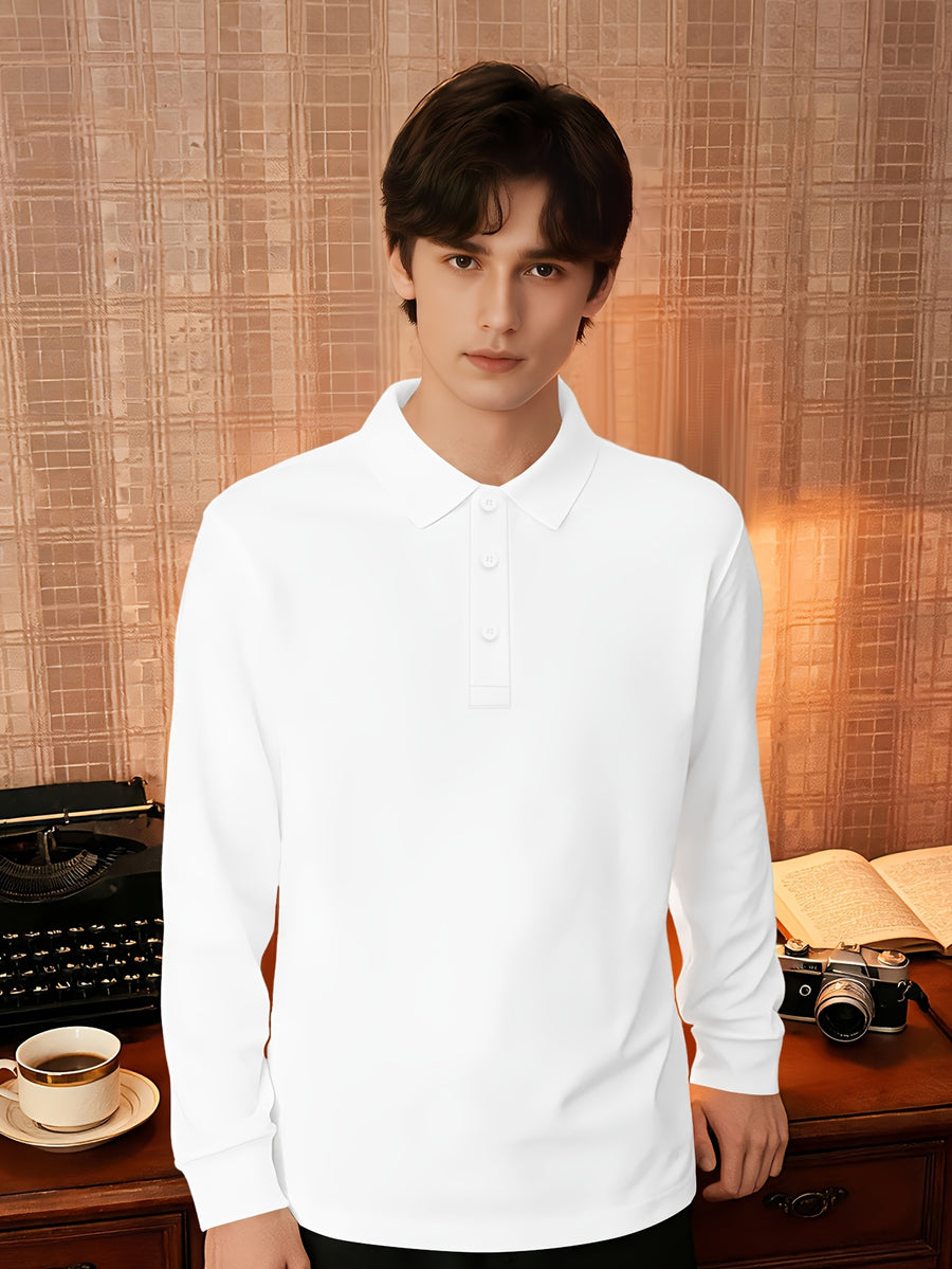 2026 New Fit Easy Premium Skin-Friendly Durable Casual Business Wear Men'S Long Sleeve POLO Shirt - White