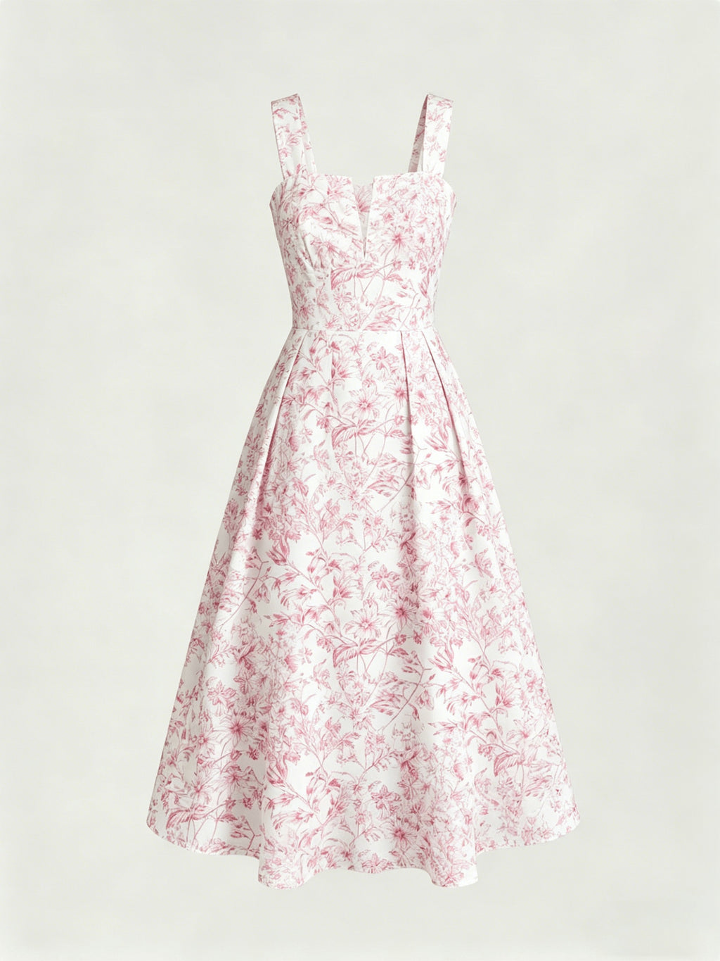 Women's Spring/Summer Romantic Floral Print Waist-Cinching Elegant Thick Spaghetti Suspender Dress for Vacation and Dates - Pink