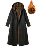 Women'S Plush Lined Hooded Long Warm Trench Coat - Black
