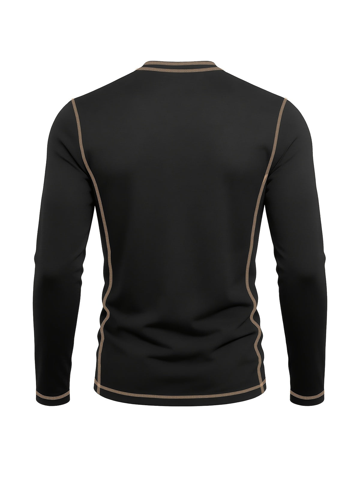 Men's Retro Patchwork T-Shirt - Solid Color Base with Contrast Patch Suitable for Fall/Winter, Round Neck Long Sleeve Casual Layering Top, Machine Washable Blending Shirt for Outdoor & Casual Attire (Regular Fit) - Black