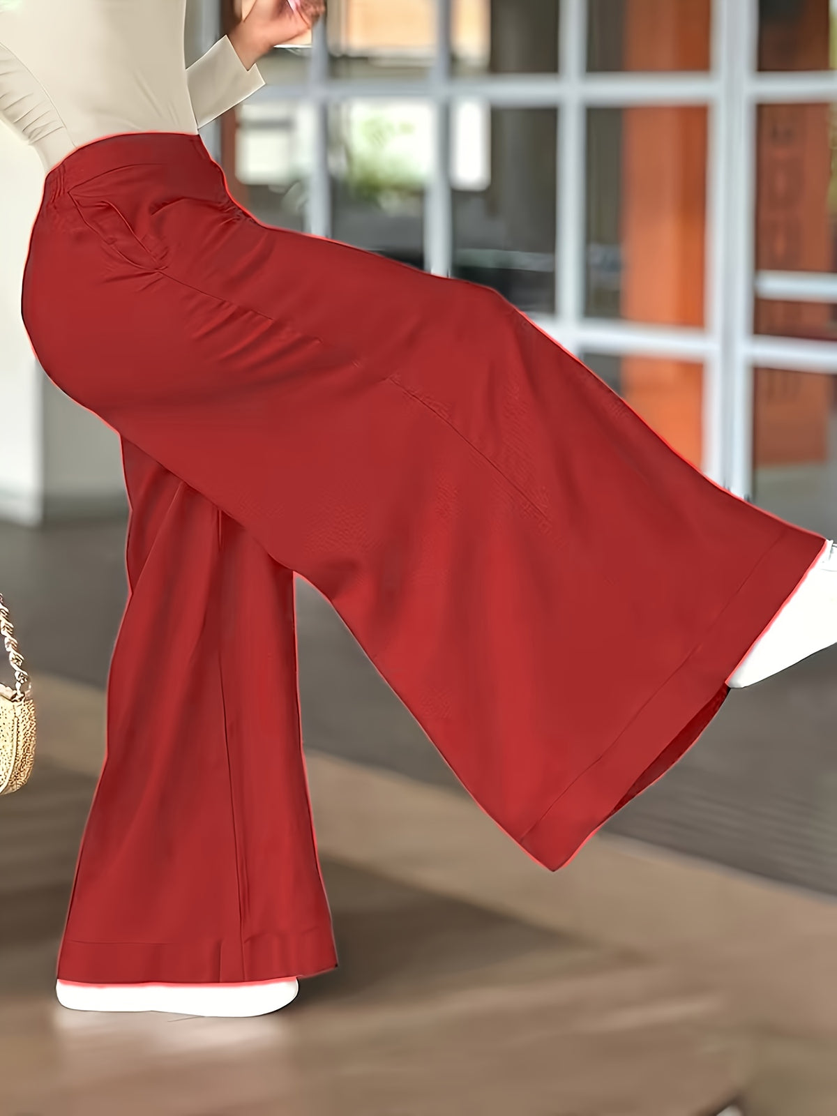 Women's Slim-Fit Casual Pants, Spring-Summer-Autumn Long Pants, High-Waist Fashion Pocket Casual Pants, High-Waist Versatile Casual Wide-Leg Pants - Red