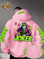 Official Warner Bros. Joker Comic-style Print Featuring Red and Green Ink-splatter Effects and "THE JOKER" Lettering. The Sleeves and Back of the Hood Are Adorned with Green "JOKER" Lettering. This Men's Trendy Printed Hooded Sweatshirt Features - Pink Color