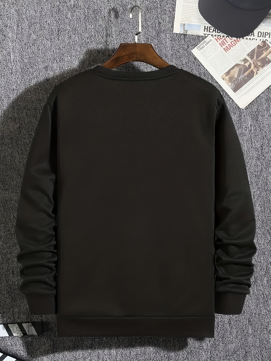Men'S Round Neck Sweatshirt with Printed Trendy Brand, American Retro Pattern Print, Versatile Spring And Autumn Top for Men - Black