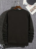Men'S Round Neck Sweatshirt with Printed Trendy Brand, American Retro Pattern Print, Versatile Spring And Autumn Top for Men - Black