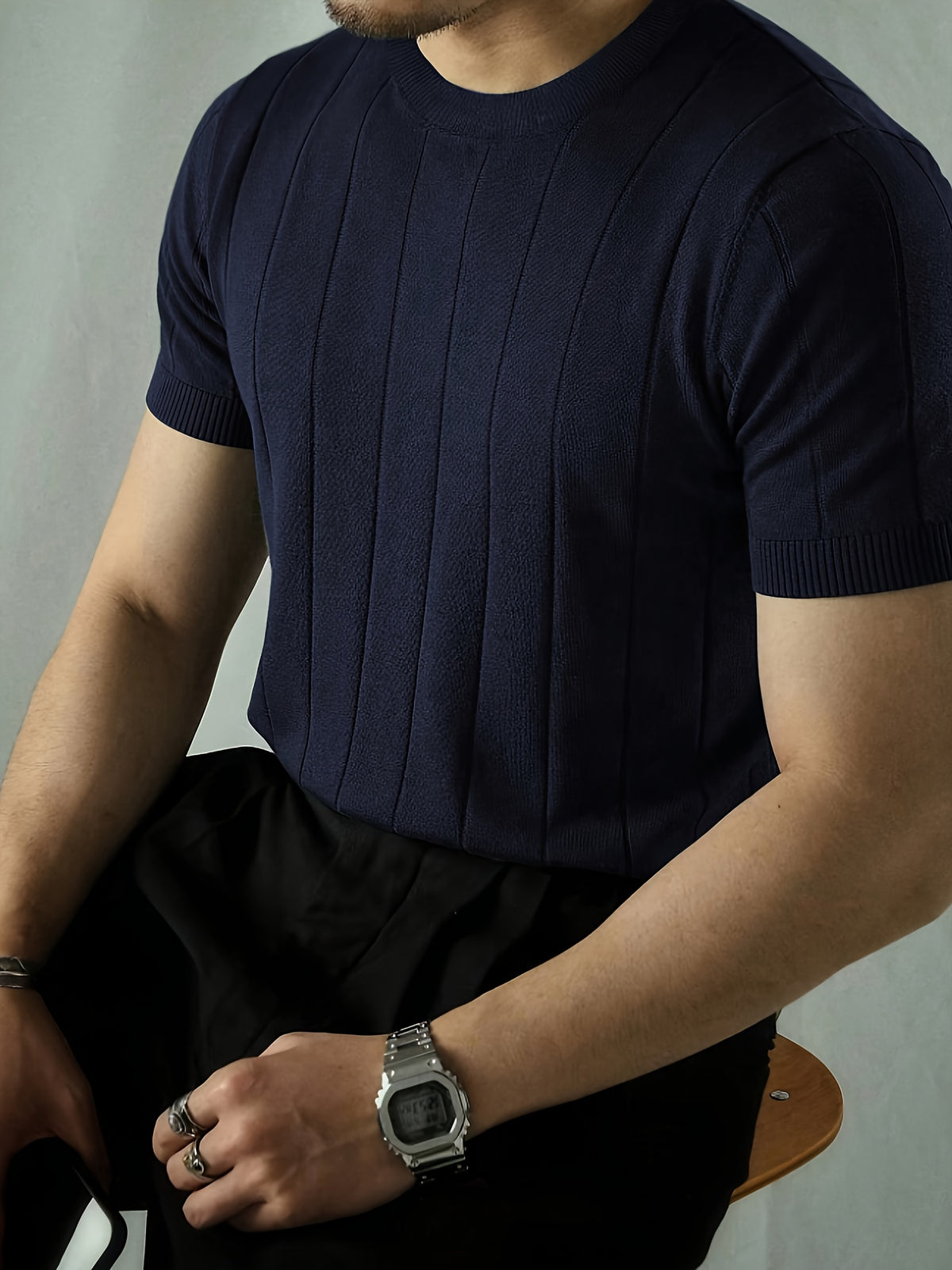 Men's Solid Rib-knit Top - Navy Color