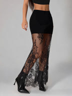 New Summer Women's Fashion Lace Skirt, Versatile Party Wear, Sexy and Elegant Outfit, Flattering and Lace Dress - Black