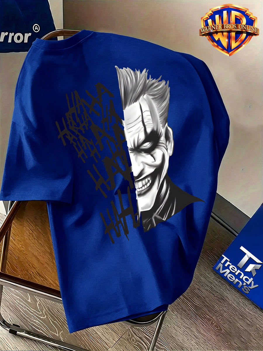 Men'S 100% Short Sleeve T-Shirt, American Trendy Character Print Top, Complete Black And White Comic Figure Scene with Distressed Graffiti Letters, Eye-Catching Visual Effect, Suitable for Various Casual Occasions, Relaxed Fit, And Fade-Resistant - Royal Blue