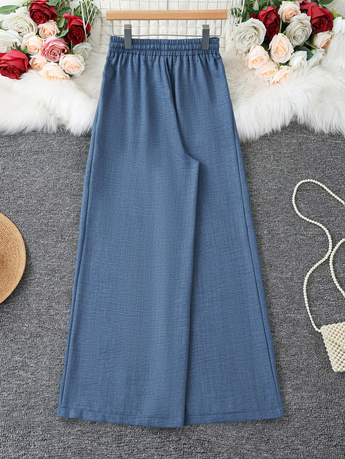 Women's Elegant Wide-Leg Trousers with Pockets - Wide-Leg Pants Suitable for Dates, Vacations, Daily Wear & Parties, Machine Washable Solid Color Trousers, Spring/Summer Non-Stretch Wide Pants for Professional or Casual Outfits - Dark Blue 1