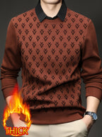 Thickened Men'S Shirt Collar Fake Two-Piece Sweater, Shirt Collar Fake Two-Piece Pullover, Long Sleeve, Ribbed Cuffs And Hem, Fall/Winter Outerwear And Inner Wear - SINBOS, Knit - Maple Red