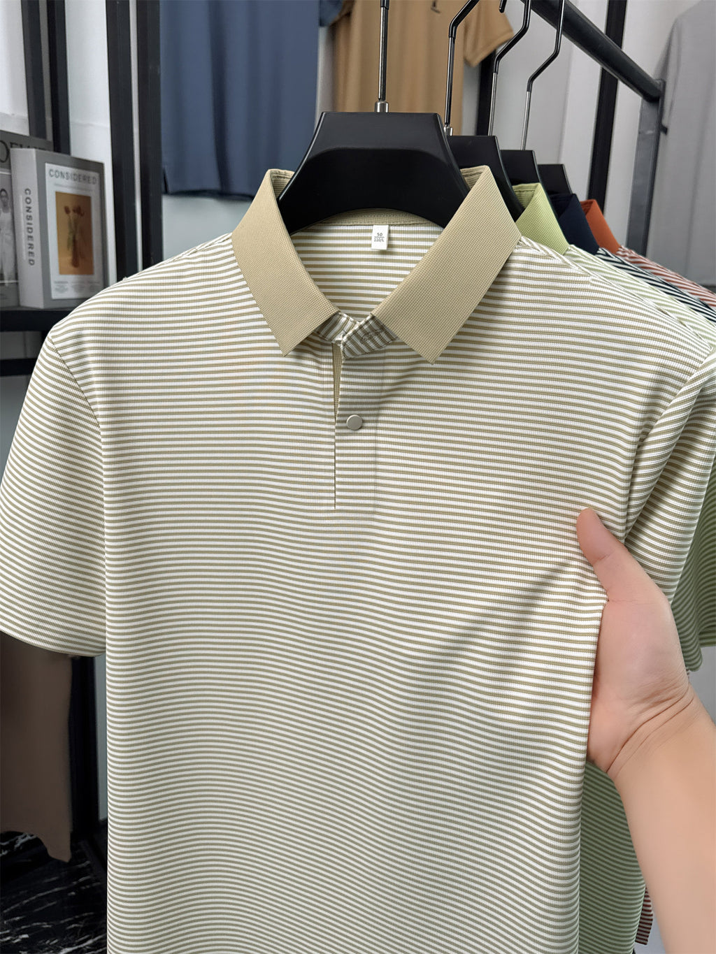 Men's Short-Sleeve Lapel Polo Shirt - Breathable Summer Business Casual T-Shirt with Striped Collar, Half-Sleeve Suitable for Office, & Semi-Formal Wear - Tongsen Store 1 (Regular Fit) - Khaki