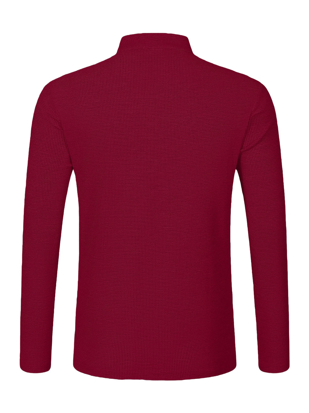 Josh Mei Selection: 2026 New Men's Stand Collar Waffle Texture Long Sleeve Shirt, Three-Button Half Open Lapel with Pocket, Lightweight and Comfortable Basic Top for Daily Outings - Burgundy