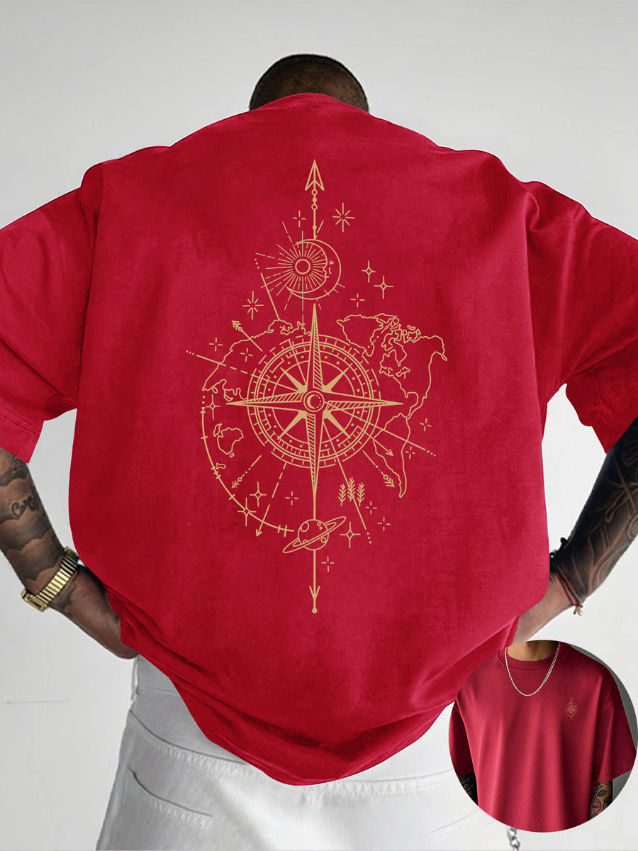 Creative Front and Back Print Round Neck T-Shirt, Pure Cotton Summer Fashion Short Sleeve Top for Casual Daily Style Essential Outing Gift Choice - Red