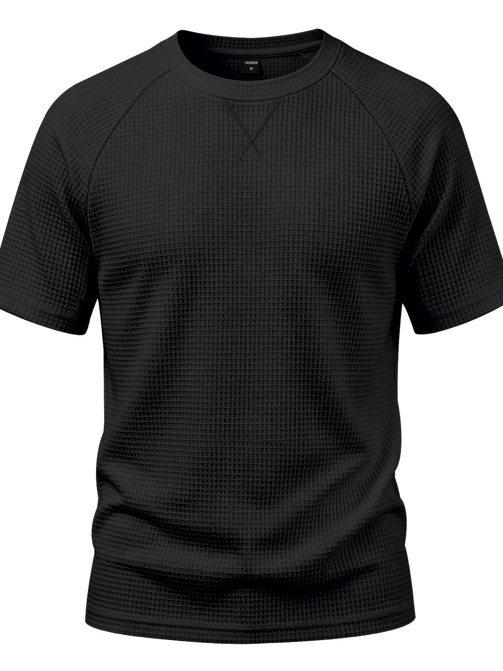Men's Lightweight Waffle Knit Short Sleeve Shirt, Casual Crew Neck Textured T Shirt with Relaxed Fit Design, Breathable Comfortable Summer Pullover Top for Beach Vacation, Travel, Camping, Outdoor Sports and Casual Attire - Black