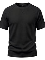 Men's Lightweight Waffle Knit Short Sleeve Shirt, Casual Crew Neck Textured T Shirt with Relaxed Fit Design, Breathable Comfortable Summer Pullover Top for Beach Vacation, Travel, Camping, Outdoor Sports and Casual Attire - Black
