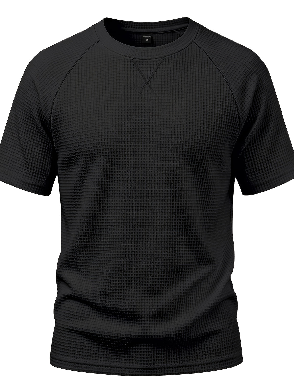 Men's Lightweight Waffle Knit Short Sleeve Shirt, Casual Crew Neck Textured T Shirt with Relaxed Fit Design, Breathable Comfortable Summer Pullover Top for Beach Vacation, Travel, Camping, Outdoor Sports and Casual Attire - Black