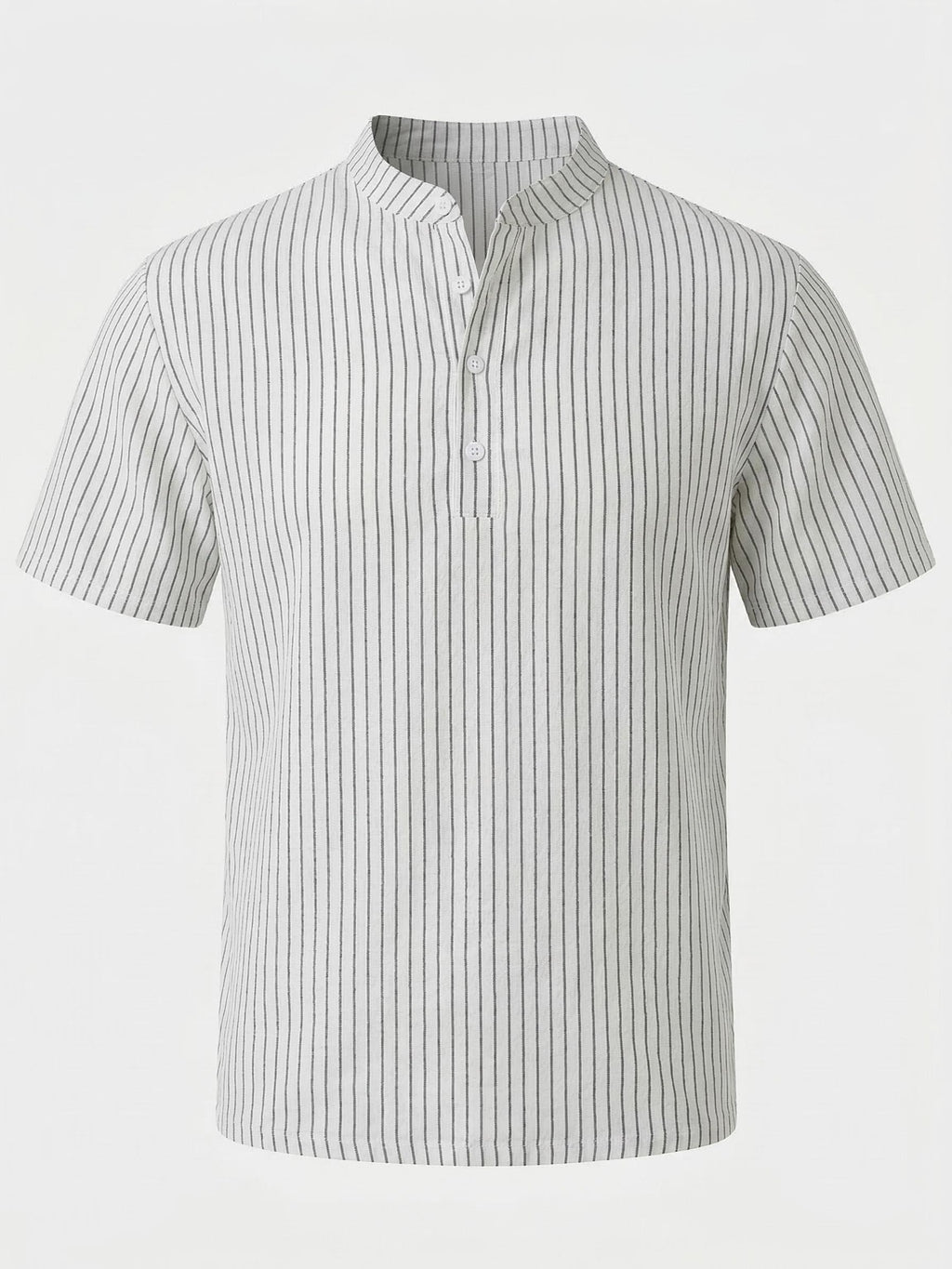 1pc Men'S Striped Short-Sleeve Henley Shirt, Lightweight Breathable Half-Button Casual Top, Linen Blend Regular Fit, Multi-Color Available, Suitable for Daily Wear, Travel, Vacation, And Home Leisure - White