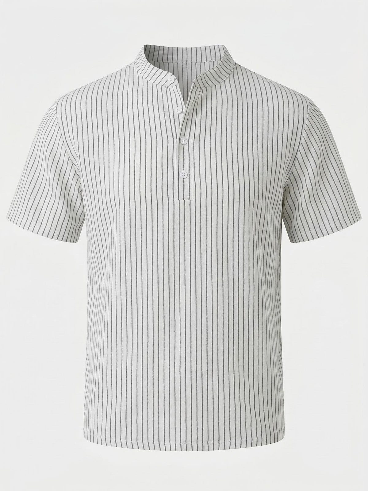 1pc Men'S Striped Short-Sleeve Henley Shirt, Lightweight Breathable Half-Button Casual Top, Linen Blend Regular Fit, Multi-Color Available, Suitable for Daily Wear, Travel, Vacation, And Home Leisure - White