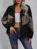 Patchwork Ethnic Style Long Sleeve Lapel Casual Jacket Women'S - Black