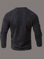 Men's Fashion Casual Long-Sleeve Henley Shirt | High-End Houndstooth Textured Jacquard Henley Collar T-Shirt | Notched V-Neck Design | Long-Sleeve Henley T-Shirt in a Loose and Comfortable Fit | Essential Golf Polo Attire | Breathable - Midnight Black
