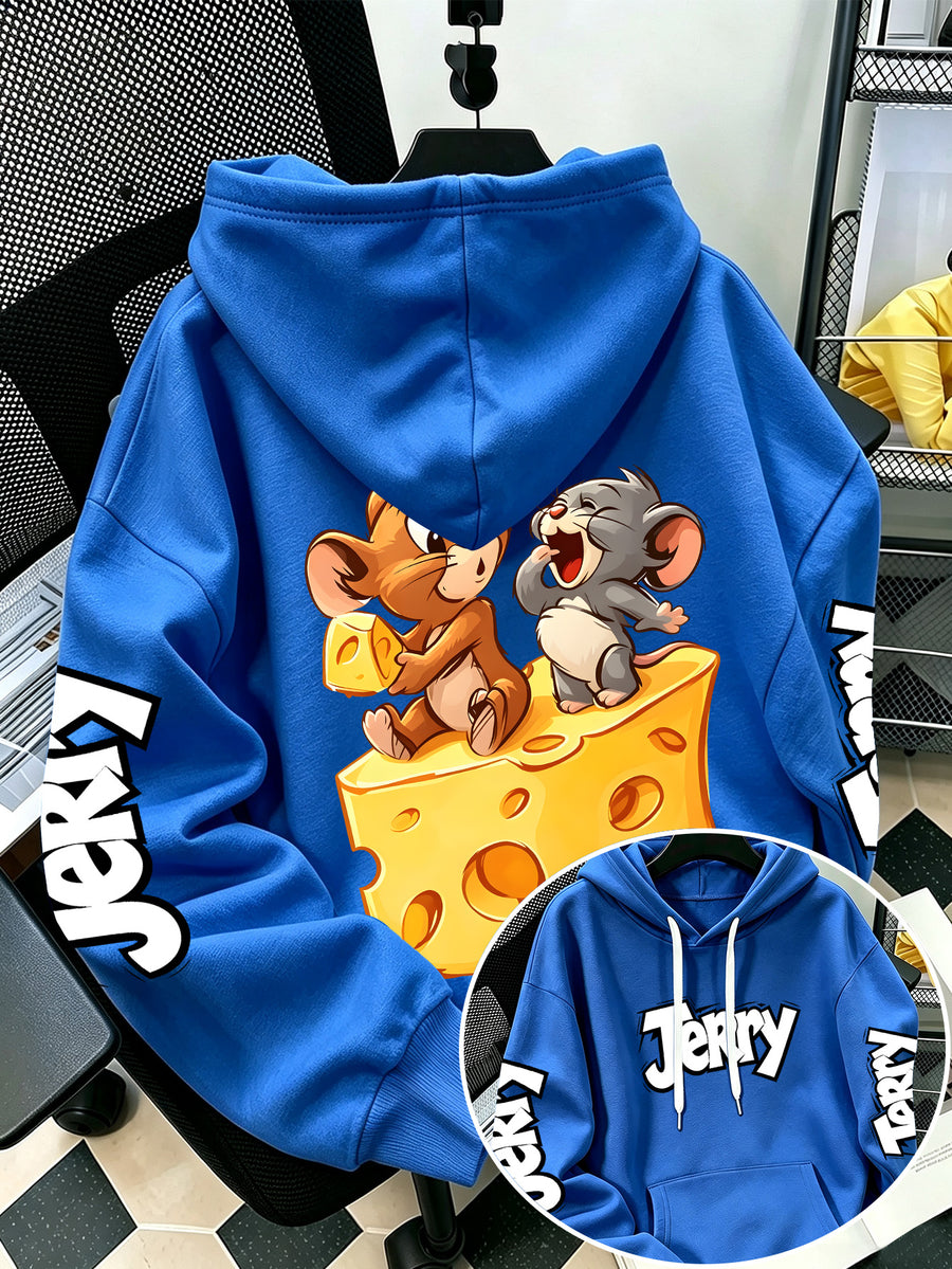 By Warner Bros., 2026 New Fun Cartoon Print, Men's Hoodie, Hooded Sweatshirt, Kangaroo Pocket and Drawstring Hat, Suitable for Daily and Outdoor Sports Wear, Autumn and Winter Warm Jacket, Fashionable Jacket - Blue