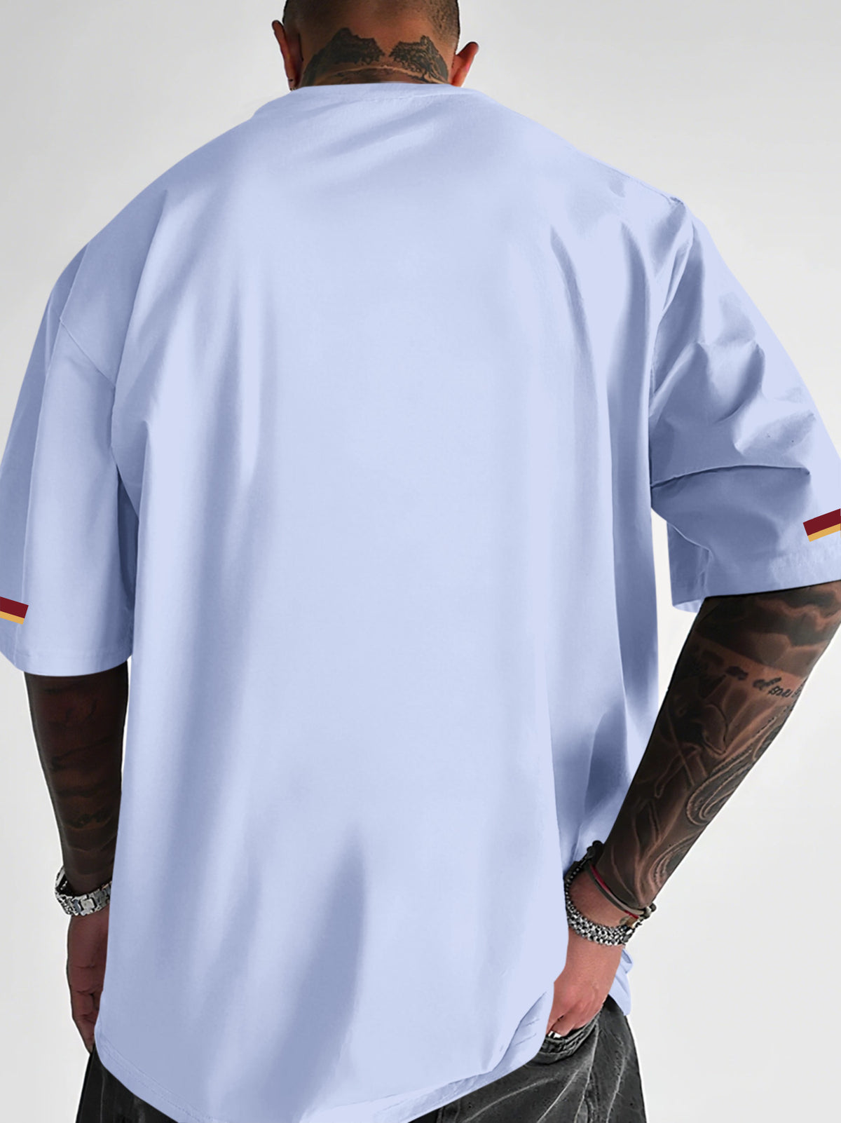 Street Style Men'S Trendy T-Shirt, Easy Team Badge Print And Side 3-Color Design, Casual Travel Fashion Outfit - Light Blue