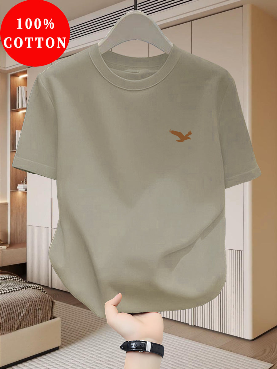 100%  Men's T-Shirt, Summer Lightweight Breathable Sweat Absorbent for Outdoor and Home Wear - Khaki
