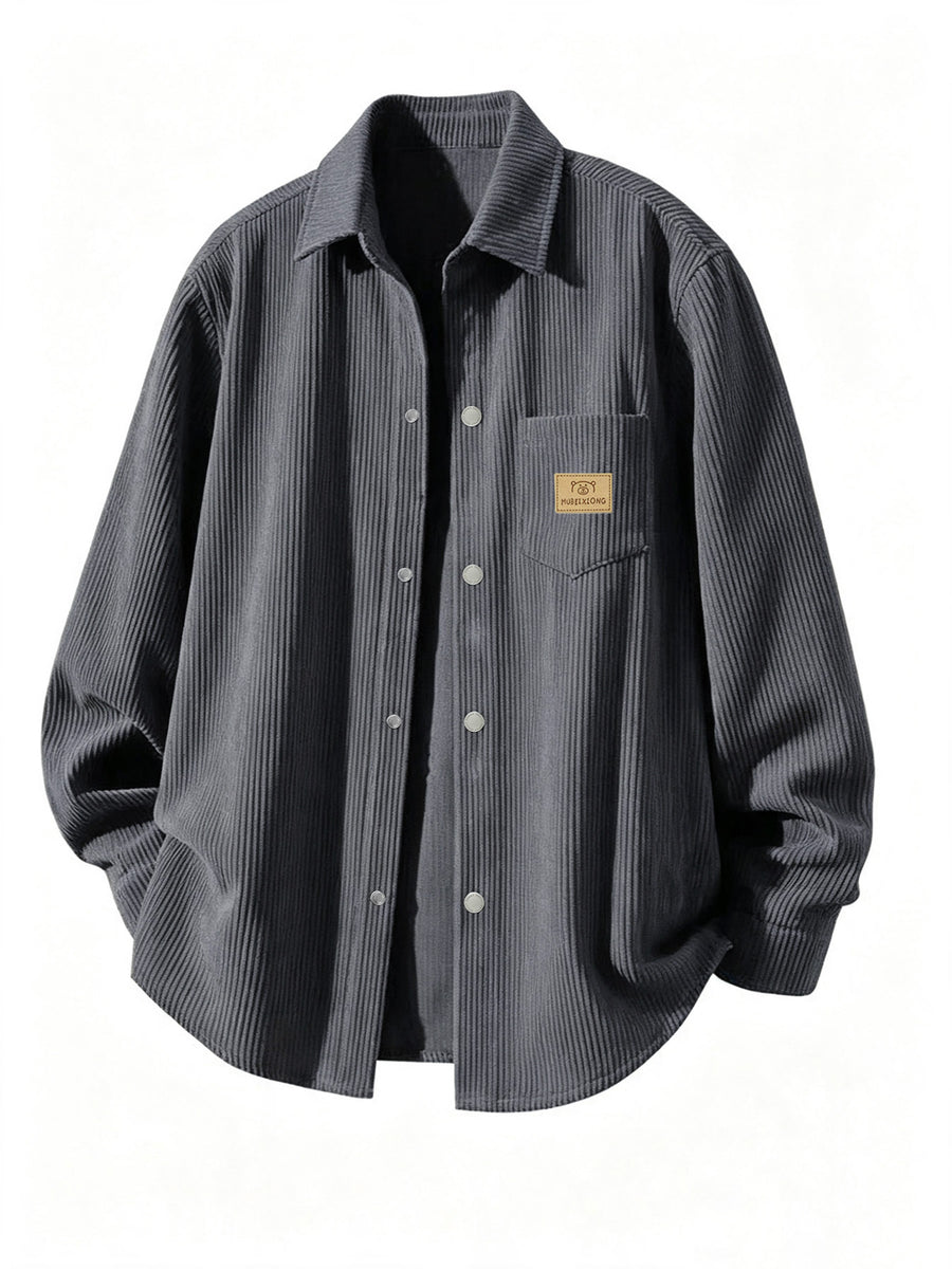 Spring/Autumn Trendy Bad Boy Fashion Preppy Style Pocket Patchwork Long Sleeve Corduroy Casual Outerwear - Dark Gray
