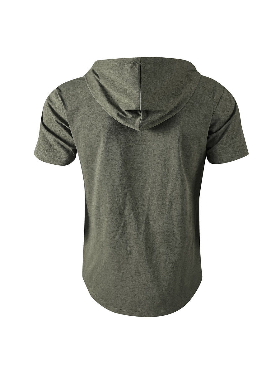 2pcs Summer Men'S Cardigan Hoodie Short-Sleeve T-Shirt, Fashionable And Easy, for Sports, Fitness, Beach, Yoga, Breathable - Black+green
