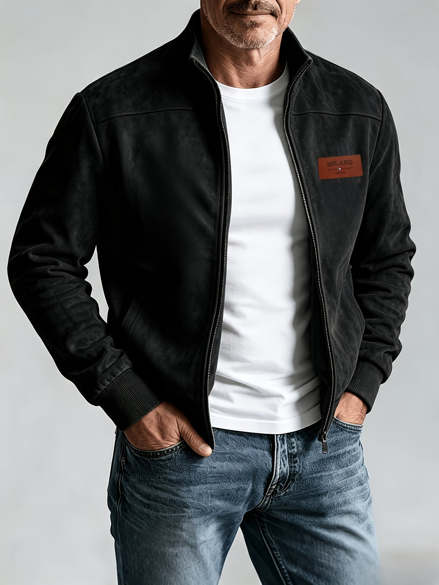 Whale Crossing OBM Early Autumn New Outdoor Men's Stand Collar Zipper Jacket - Black