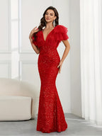 Elegant and Stylish Dresses, Women's Long Dresses, Party Dresses, 2, Women's Evening Gowns, Hostess Performance Dresses, Bridesmaid Dresses, Prom Evening Gowns, Concert Performance Dresses, Award Ceremony Dresses, Fashion Dresses - Red