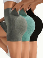 3pcs Women'S Seamless High-Waist High-Stretch -Lifting Shorts - Mixed colors