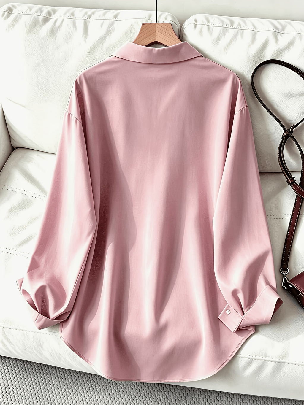 Women'S Classic Solid Color Casual Shirt - Pink Color