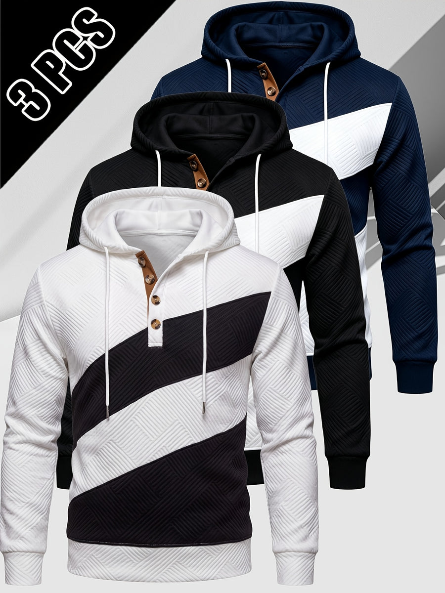 3pcs Value Pc - Heavyweight Fabric, Spring/Autumn Long Sleeve Shirt - Suitable for Street Style, the Perfect Gift Choice - White+Black+Navy Blue