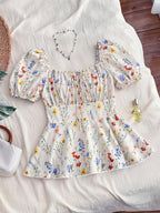 Women's Elegant Casual Series – Vacation Leisure Style Shirt with Random Floral Print on the Front Placket and Tie - Mixed colors