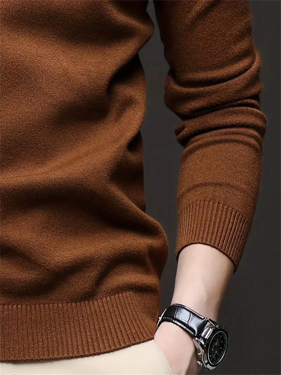 3pcs Men'S Round Neck Sweater Autumn Winter Knitwear Multi-Pc Solid Color Pullover Base Layer Sweater - Coffee+Army Blue+Sky Blue