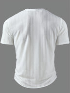 Men'S Fashion Top for Spring And Summer, Casual Outdoor Textured Fabric, Round Neck Short-Sleeve Henley Shirt - White