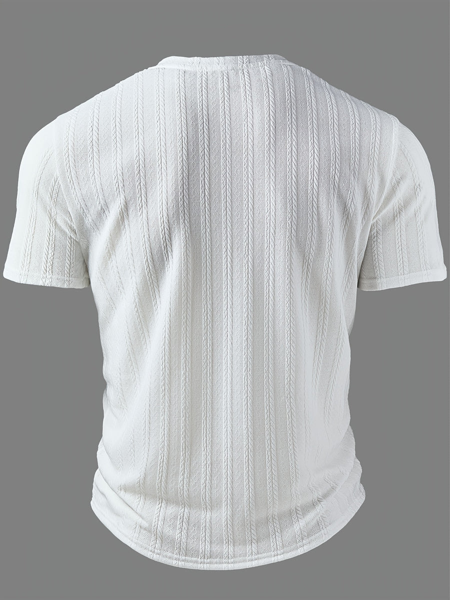 Men'S Fashion Top for Spring And Summer, Casual Outdoor Textured Fabric, Round Neck Short-Sleeve Henley Shirt - White