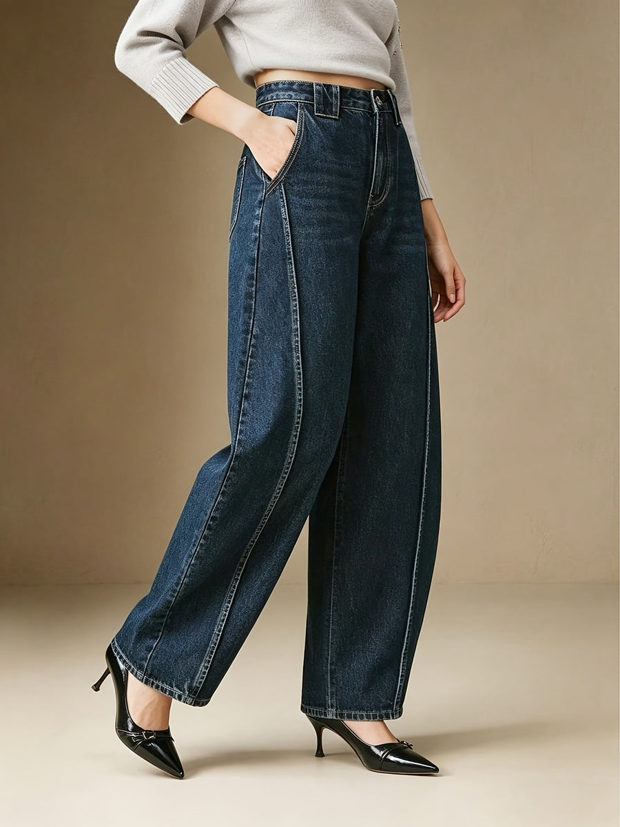 Women'S Daily Casual Elastic Wide-Leg Jeans - Grey Blue