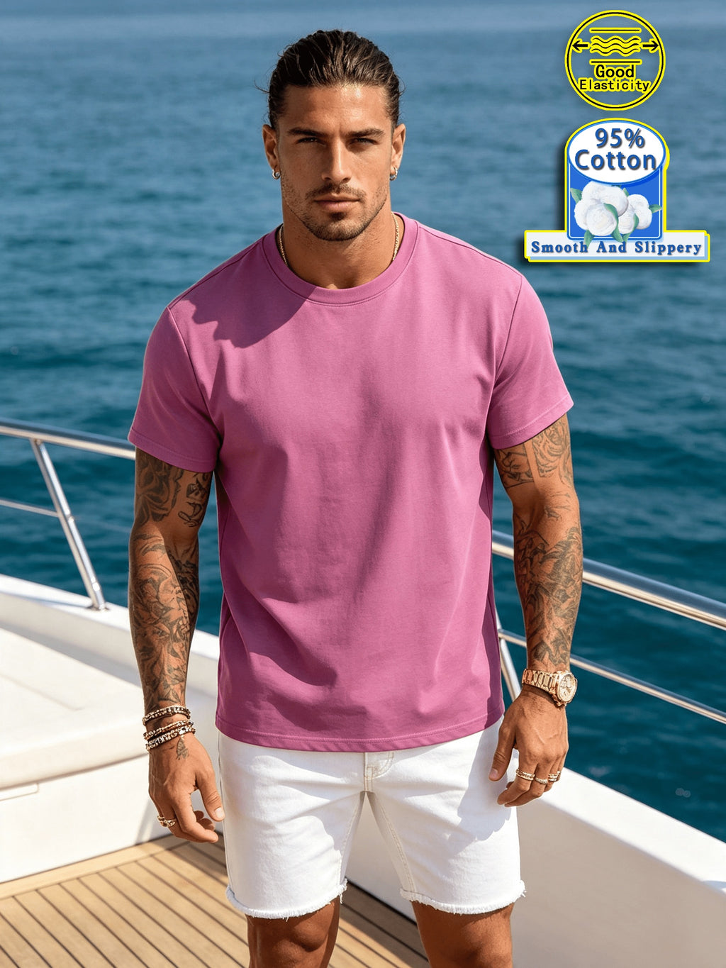 New Spring/Summer Collection: Fashionable Men's Cotton Sport Top, Smooth and Comfortable Cotton, Versatile, Trendy and Minimalist, Easy to Match, Slim-Fit Men's Clothing, Durable - Rose Red