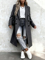 Over-The-Knee Long Premium Design Style Long Sleeve Trench Coat Women'S New Suit Collar Double-Breasted Casual Coat Jacket - Dark Gray
