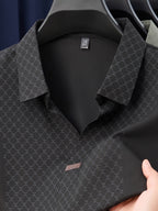 Men's Ice-Feel Seamless Polo Shirt, V-Neck Short-Sleeve Breathable T-Shirt, Summer Men's Business Casual Top, Men's Versatile Commuter T-Shirt, Lapel Basic Fit Top, Sporty Casual Versatile - Black