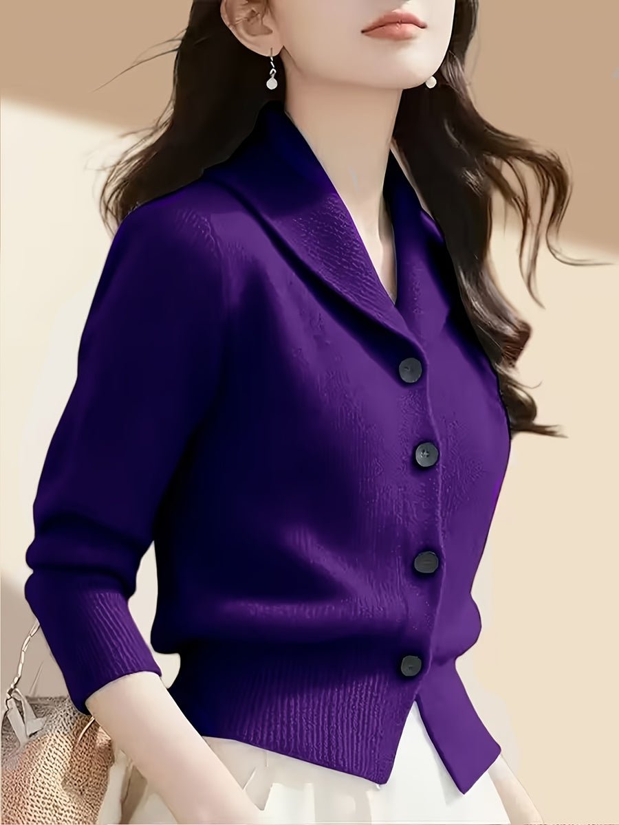 Women's Turn- Collar Cardigan Coat - Deep Purple