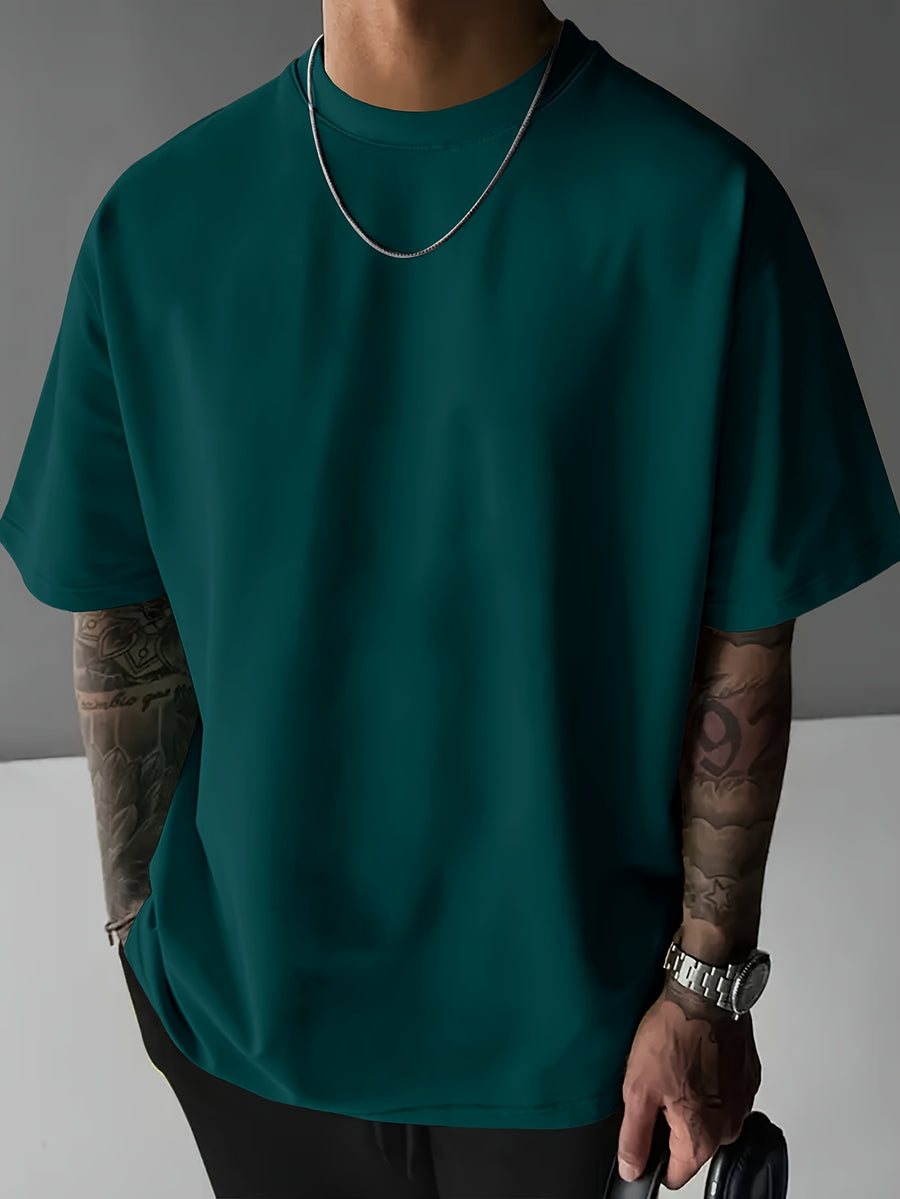 Men'S Short Sleeve T-Shirt, 100% Fabric, Loose Fit, Fashion Casual Round Neck Top, Spring Summer Outdoor Apparel for Men, Tops for 11 Holidays - Dark Green