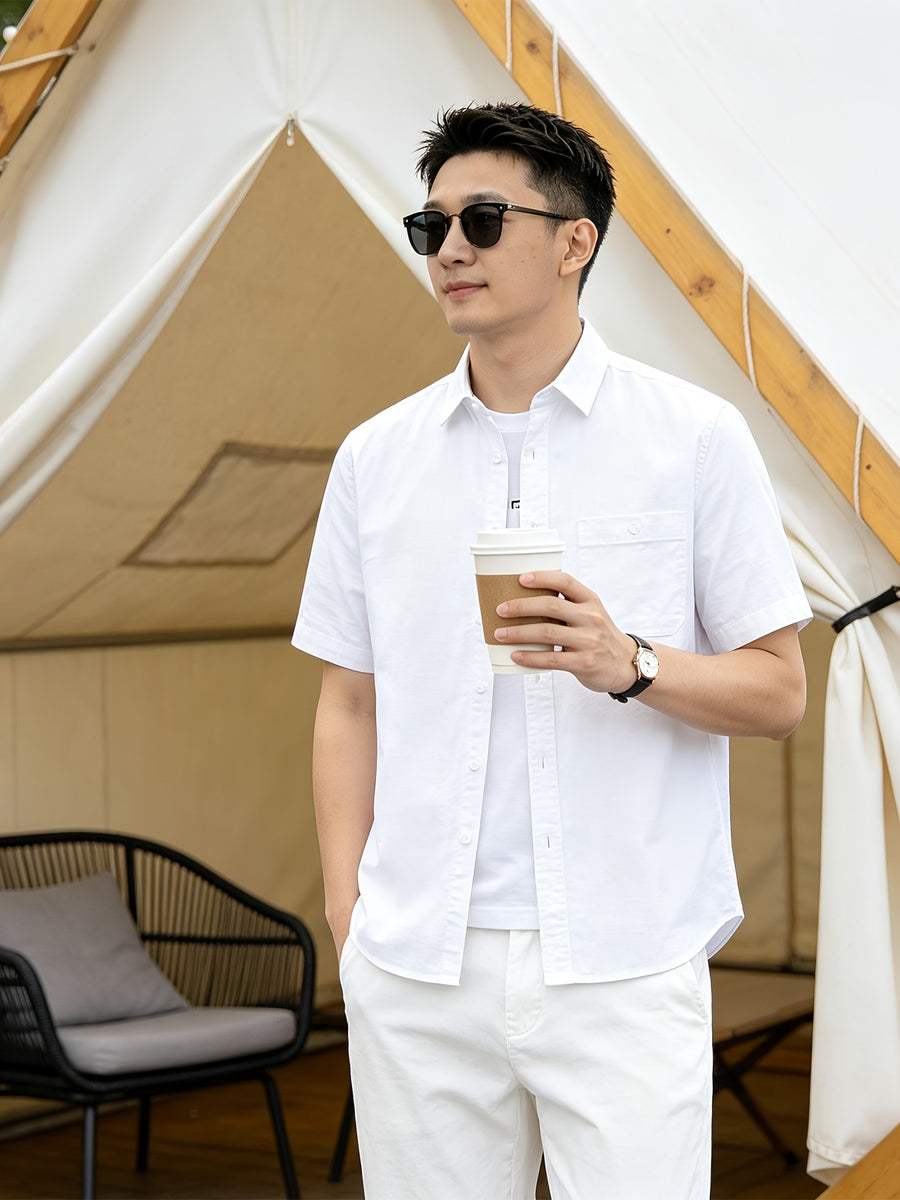 Men'S Casual Short Sleeve Shirt, Loose Easy Fit, Lightweight Breathable, Daily Summer Versatile Top - White