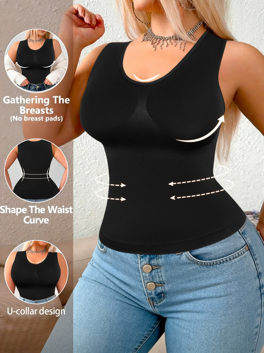 Plus-size Women's Shaping and Waist-cinching Daily Wear and Loungewear Vest, Can Be Worn as an Inner Layer or Outer Layer - Black