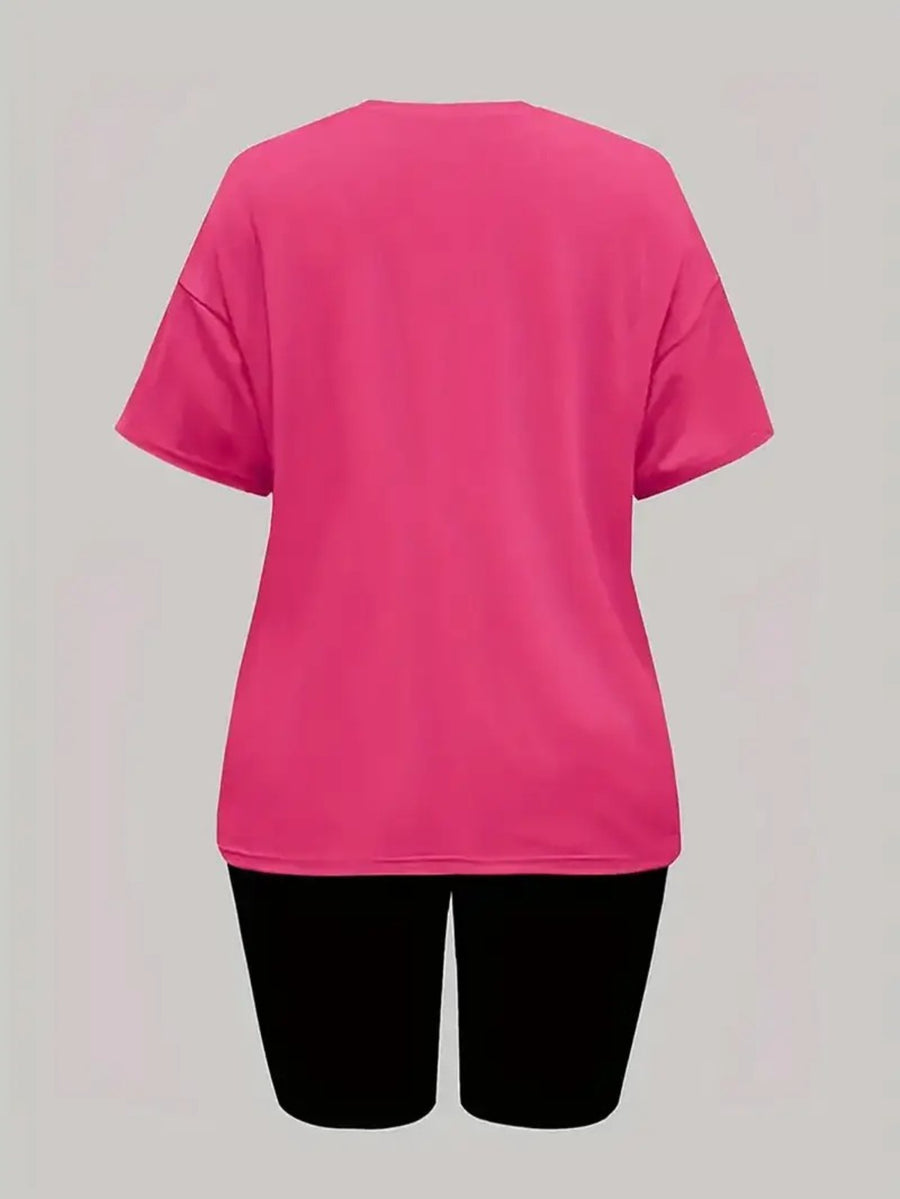 Women'S Disney-Themed T-Shirt Set Featuring a Casual Round Neck And Short Sleeves with a Winnie The Pooh Print, Perfect for Everyday Wear Or As a Gift. Ideal for Daily Outfits, Trendy Casual Wear - Rose Red