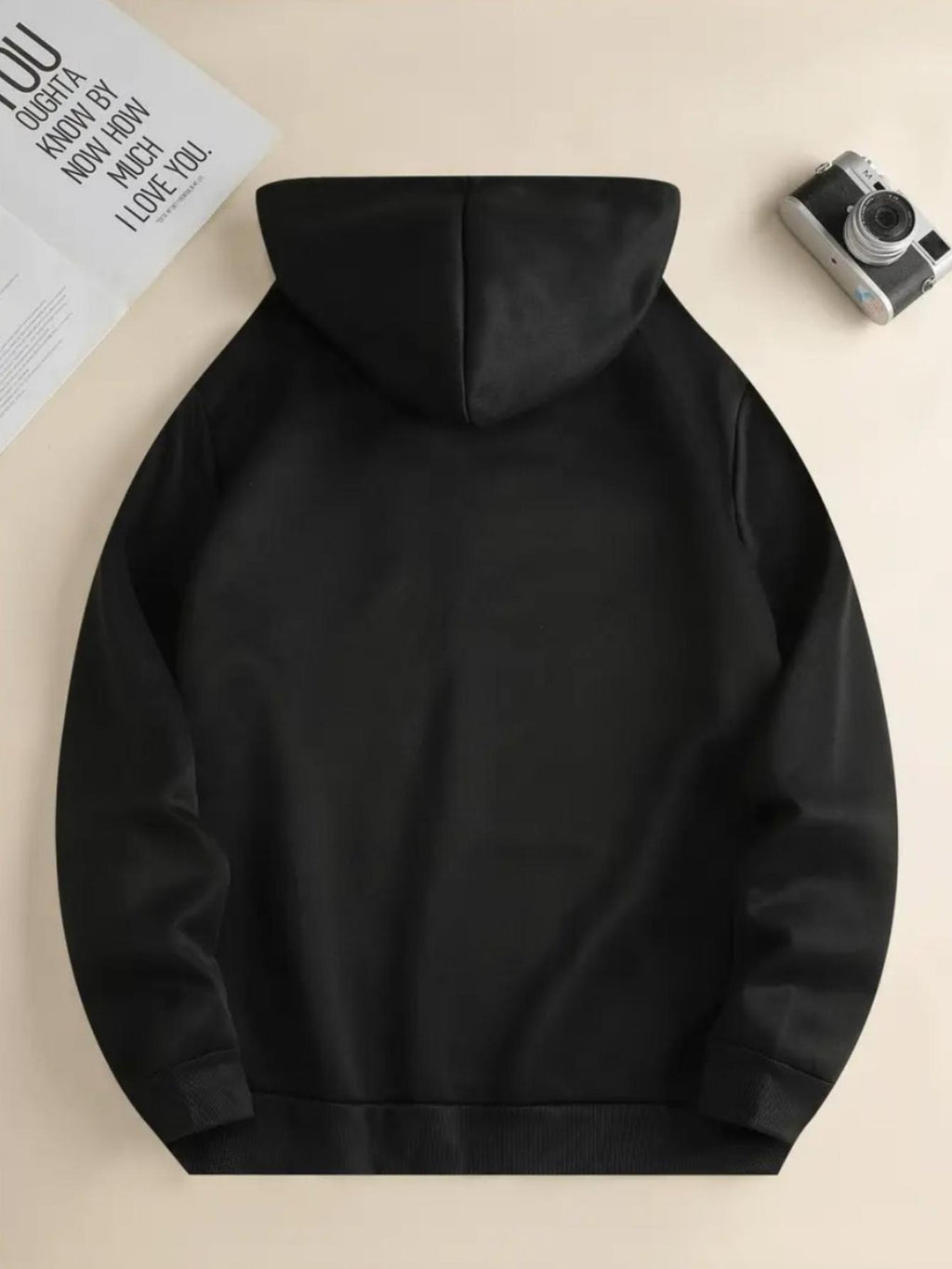 Cute Style Mickey Minnie Face Print Japanese Hooded Sweatshirt, Casual Comfortable Kangaroo Pocket Pullover Top - Black