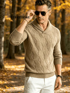 FORLENGKE Men's Business Casual Stylish Geometric Textured Knit Sweater, Soft Warm Long Sleeve Pullover for Fall Winter Office Daily Wear - Khaki